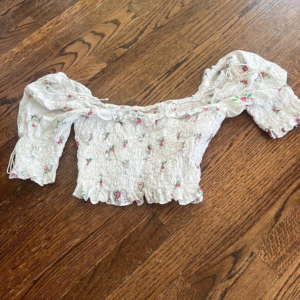 For Love and Lemons stretch smocked floral top - Picture 1 of 4